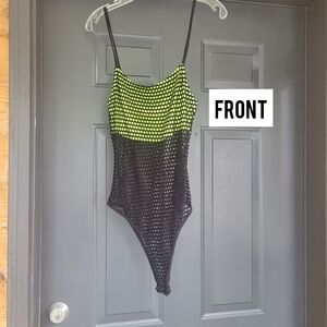 Black and Neon Green Mesh Bodysuit